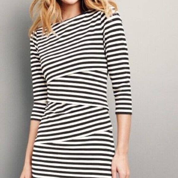J. McLaughlin Nicola Dress Layered Stripe Black Cream Metallic Silver size XS - Picture 1 of 14